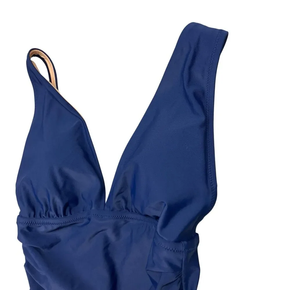 J.Crew One Piece Women S Navy Ruched Plunge Swimsuit V-Neck CI098 Resortwear